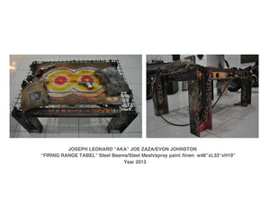 "FIRING RANGE TABLE"  spray paint /  metal fabrication / wood /sewing  Year 2013